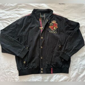 Coogi Embroidered Varsity Bomber Jacket Men’s Size 2XL Black Denim Button Zip